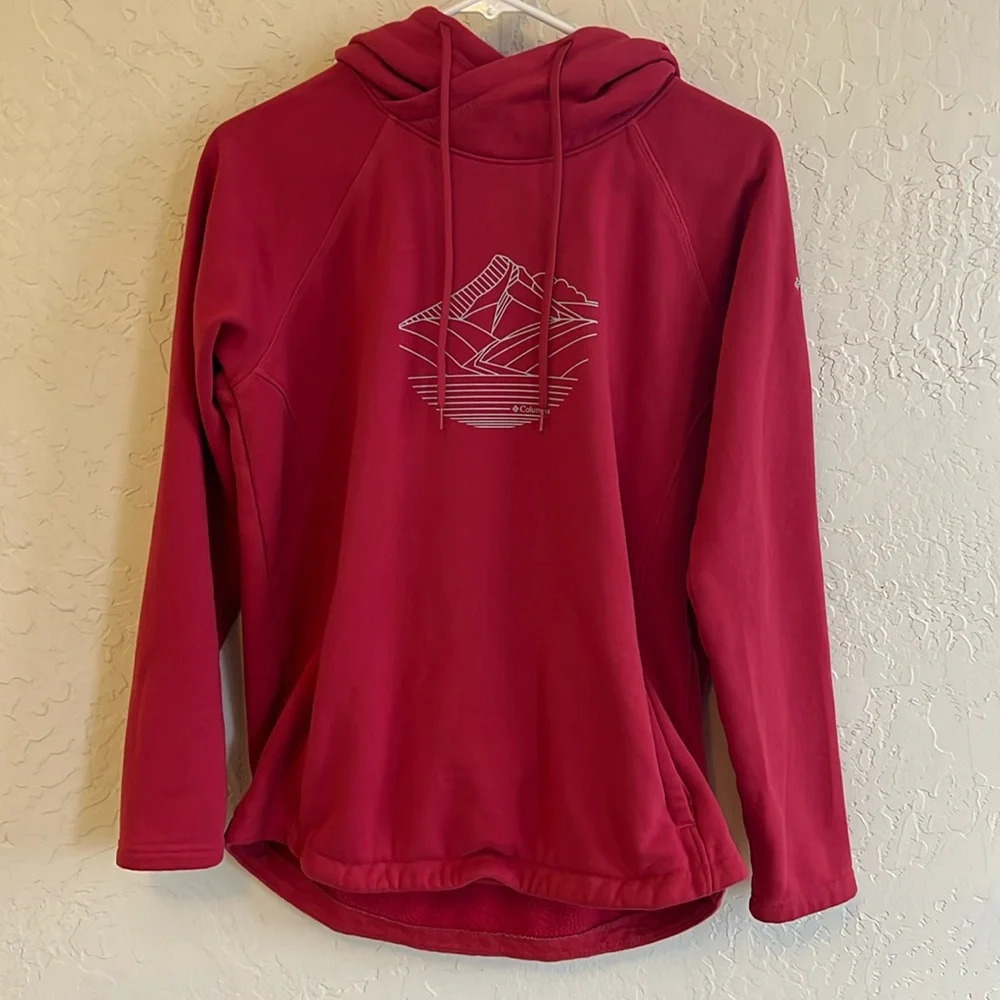 Columbia women's size small salmon pink red pullover sweatshirt mountain scene - Picture 2 of 9